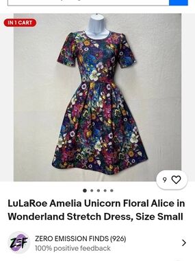 LuLaRoe Medium Size Floral Fit-and-Flare Dress in Navy, Purple, Pink, Yellow